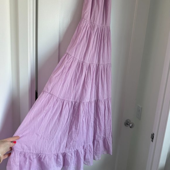 RHODE Julia Halter Neck Tiered Maxi Dress SZ XS Smokey Grape Frayed Rope Belt - Picture 6 of 11